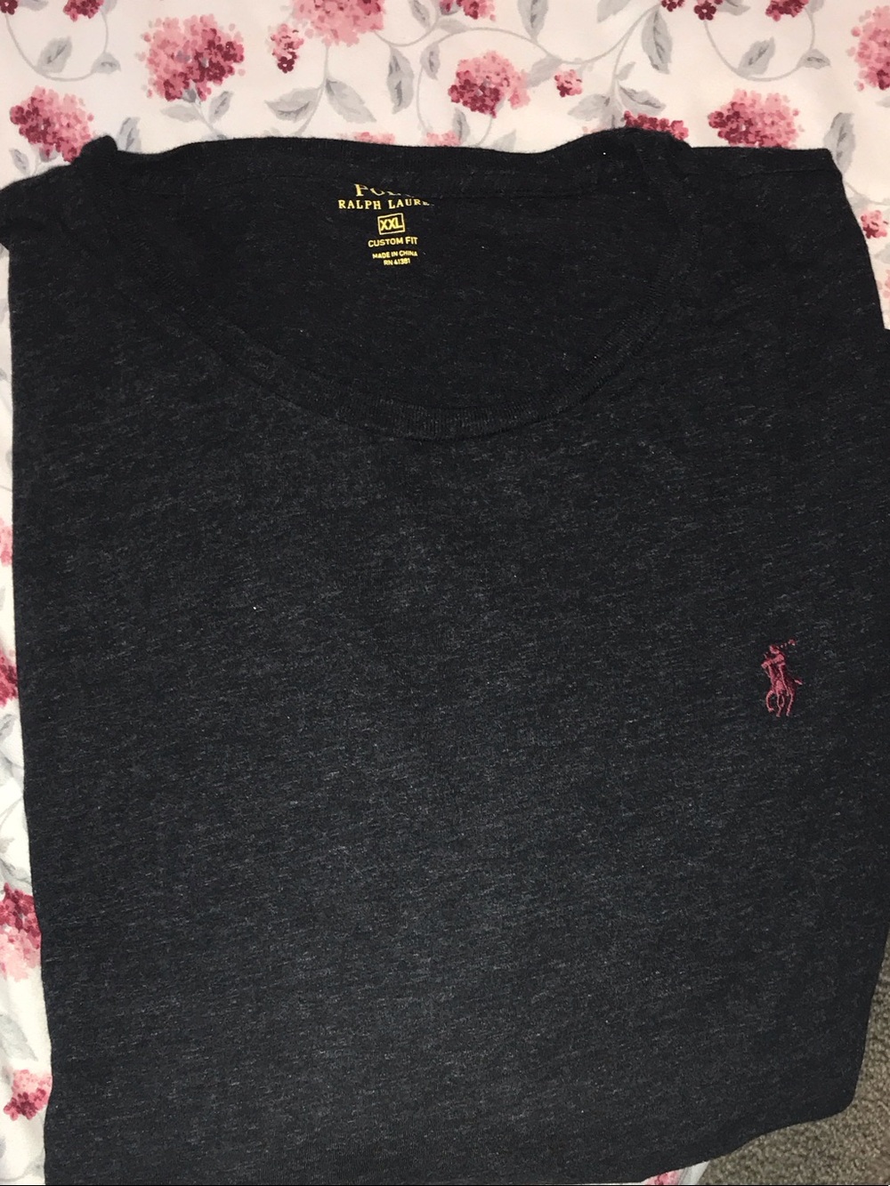 Ralph Lauren Charcoal Short Sleeve Tee with Pink Polo Emblem